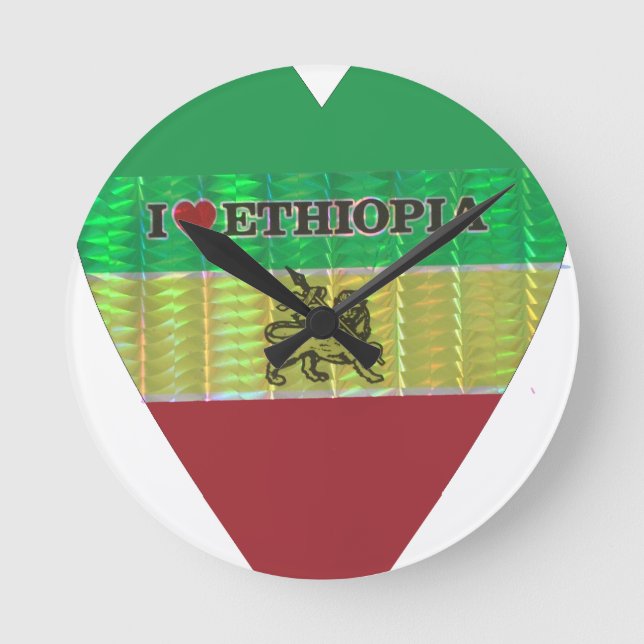 I Love Heart Ethiopia: Flag Art Motif Round Clock (Front)
