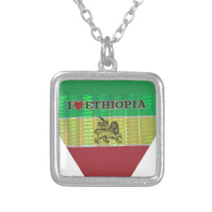 I Love Heart Ethiopia: Flag Art Motif Silver Plated Necklace