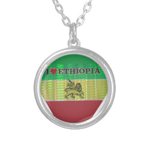 I Love Heart Ethiopia: Flag Art Motif Silver Plated Necklace