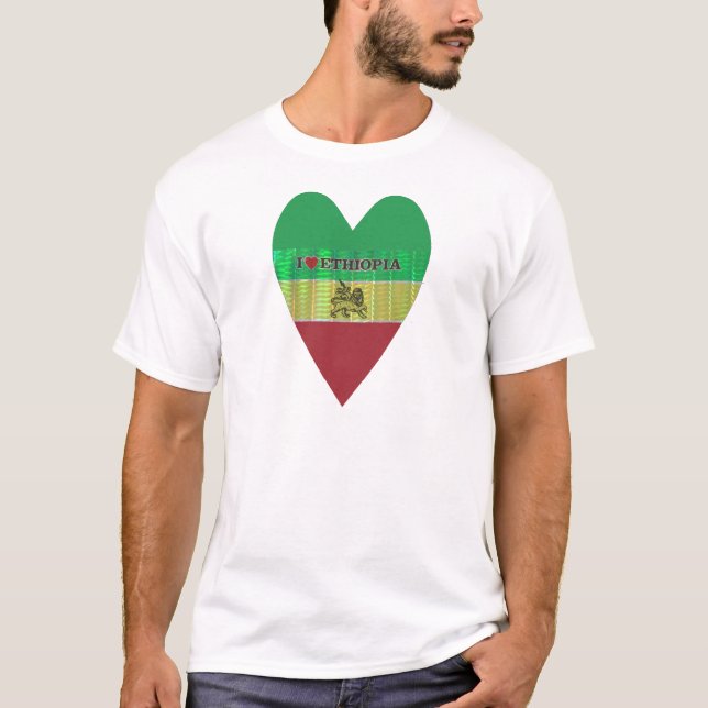 I Love Heart Ethiopia: Flag Art Motif T-Shirt (Front)