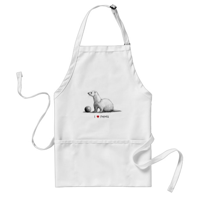 I Love (Heart) Ferrets: Pencil Drawing Adult Apron (Front)
