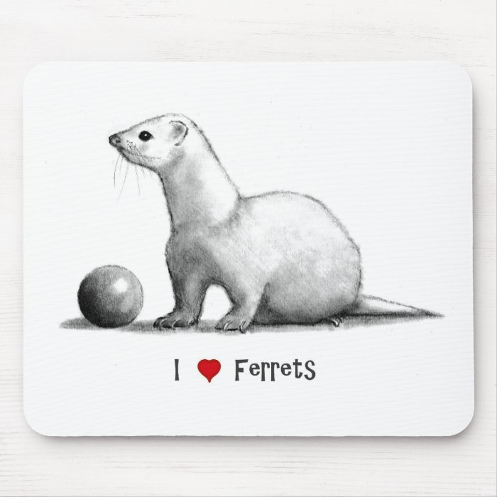 I Love (Heart) Ferrets Pencil Drawing Mousepad