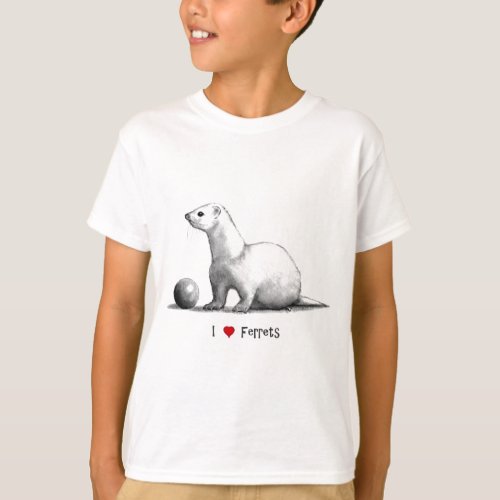 I Love Heart Ferrets Pencil Drawing T_Shirt