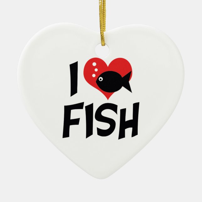 I Love Heart Fish - Aquarium Lovers Ceramic Ornament (Front)