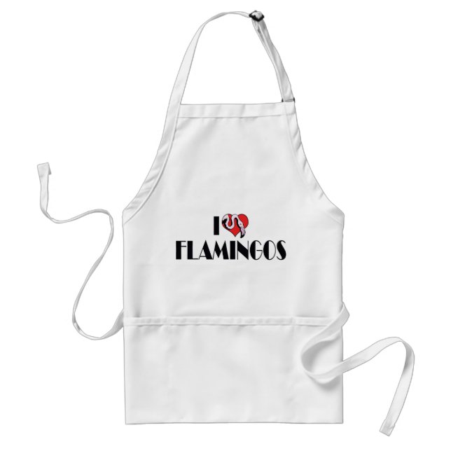 I Love Heart Flamingos - Pink Flamingo Lovers Adult Apron (Front)