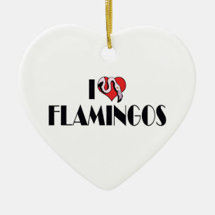 I Love Heart Flamingos - Pink Flamingo Lovers Ceramic Ornament