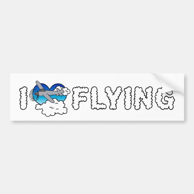 I Love Heart Flying - Airplane Lover Bumper Sticker (Front)
