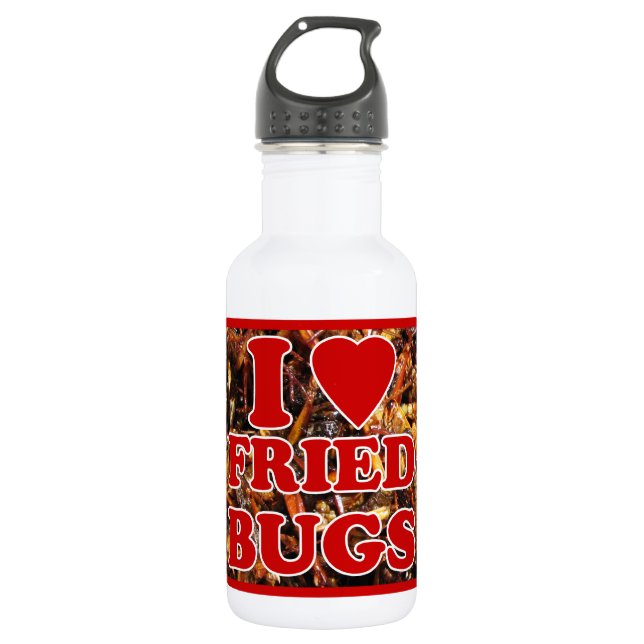 I Love (Heart) Fried Bugs / Edible Insects Water Bottle (Front)
