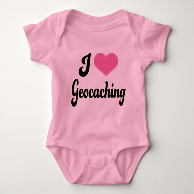 I Love (Heart) Geocaching Baby Bodysuit (Front)