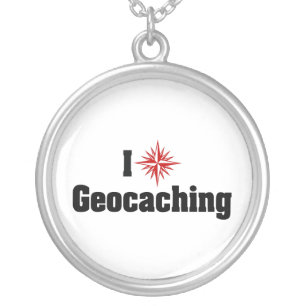 I Love Heart Geocaching - Treasure Hunter Silver Plated Necklace