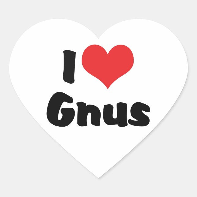 I Love Heart Gnus Heart Sticker (Front)