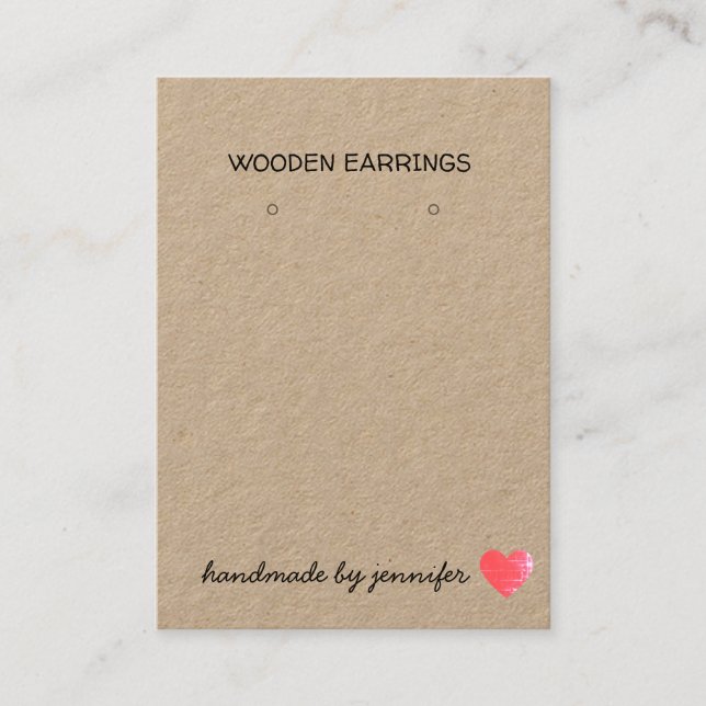 I love Heart Handmade By Name Earrings Holder Business Card (Front)