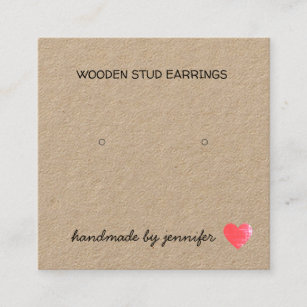 I love Heart Handmade By Name Earrings Stud Holder Square Business Card