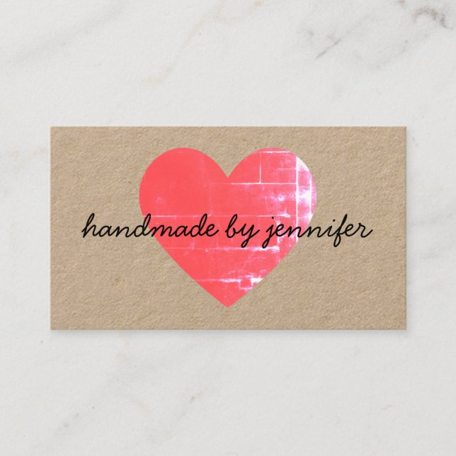 I love Heart Handmade By Name With Social Media Business Card (Front)