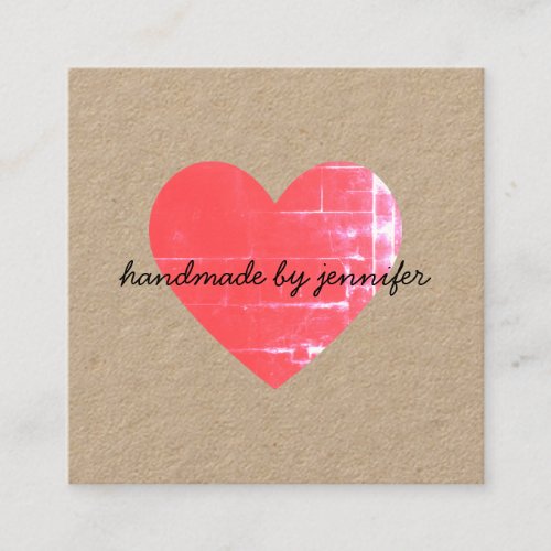 I love Heart Handmade By Name With Social Media Square Business Card