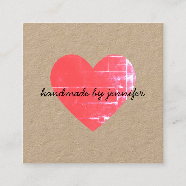 I love Heart Handmade By Name With Social Media Square Business Card (Front)