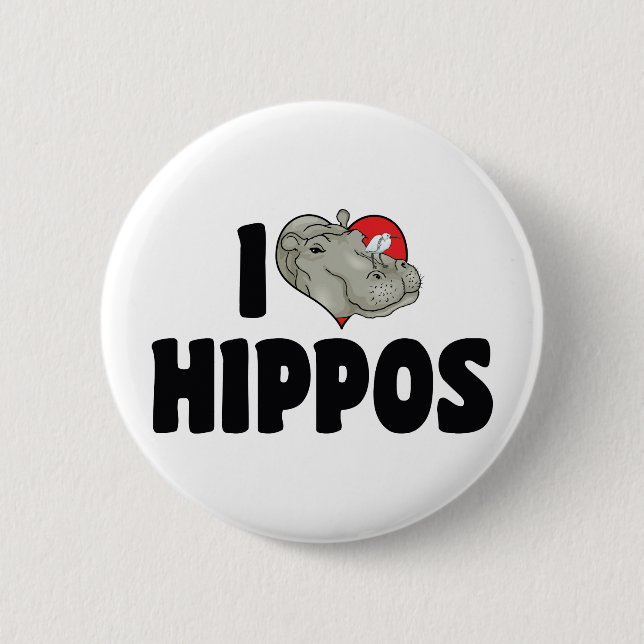 I Love Heart Hippos - Hippopotamus Lover Pinback Button (Front)