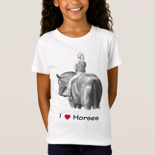 I Love Heart Horses Girl on Horse Pencil T_Shirt