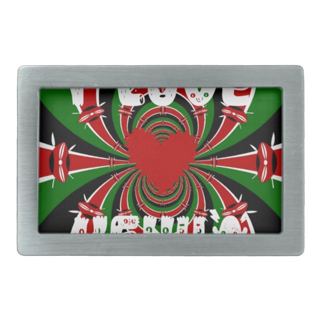 I Love Heart Kenya: Dynamic Flag Art Belt Buckle (Front)