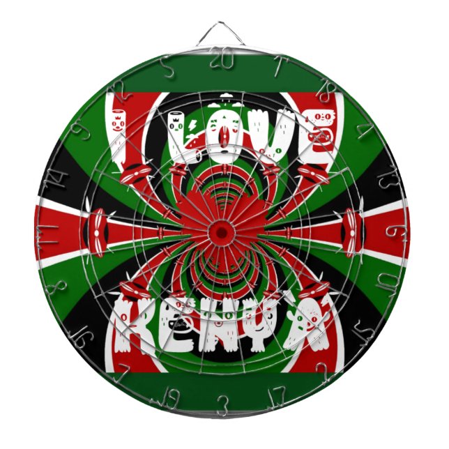 I Love Heart Kenya: Dynamic Flag Art Dart Board (Front)