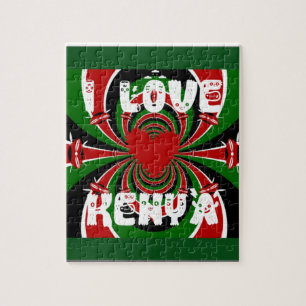 I Love Heart Kenya: Dynamic Flag Art Jigsaw Puzzle
