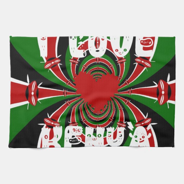 I Love Heart Kenya: Dynamic Flag Art Kitchen Towel (Horizontal)