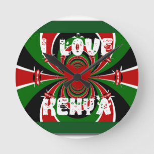 I Love Heart Kenya: Dynamic Flag Art Round Clock