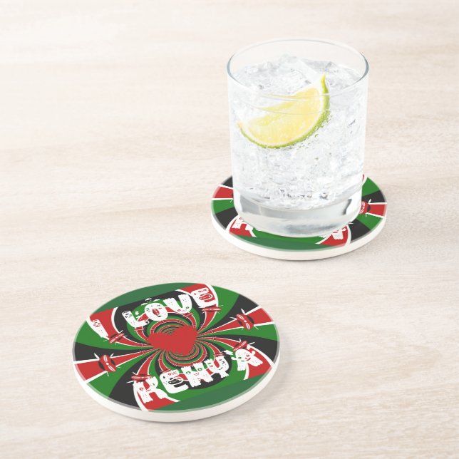 I Love Heart Kenya: Dynamic Flag Art Sandstone Coaster (Side)