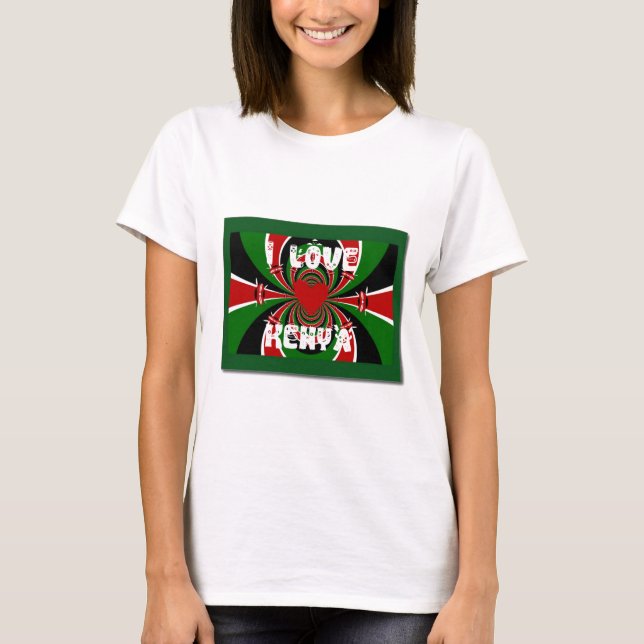 I Love Heart Kenya: Dynamic Flag Art T-Shirt (Front)