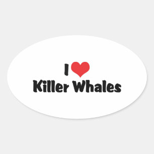 I Love Heart Killer Whales Oval Sticker