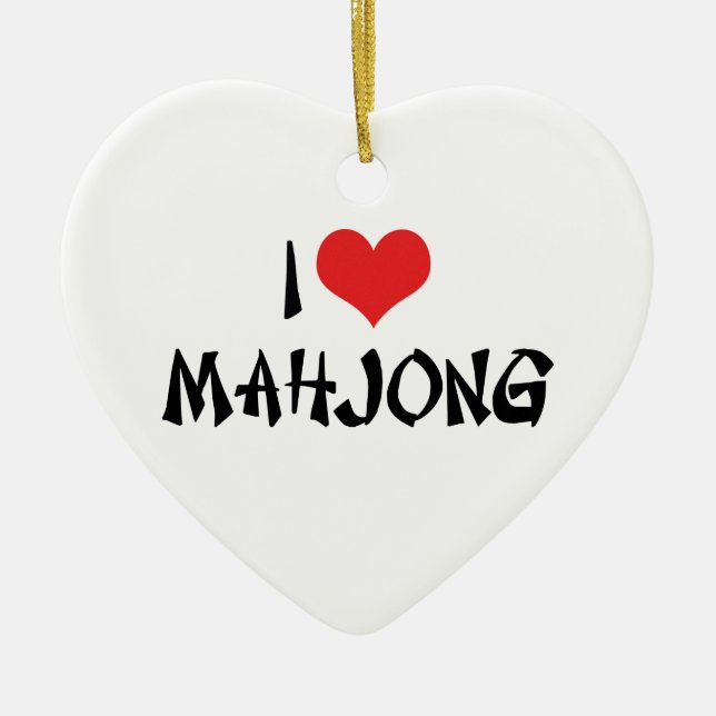 I Love Heart Mahjong - Mah Jong Lover Ceramic Ornament (Front)