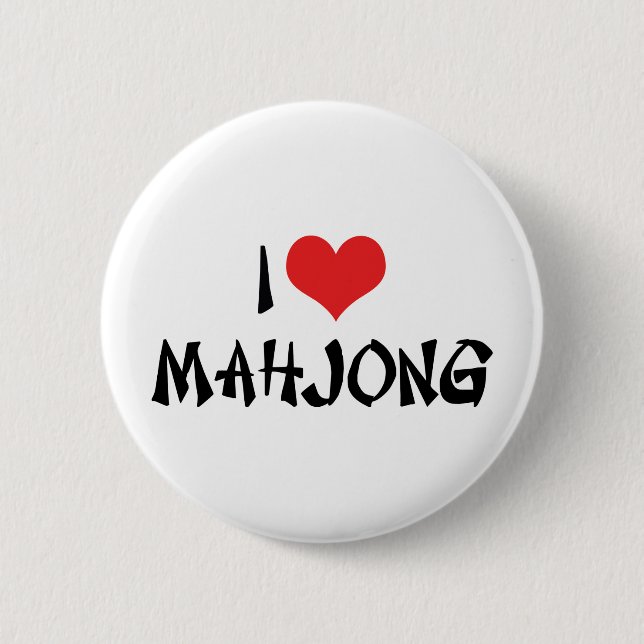 I Love Heart Mahjong - Mah Jong Lover Pinback Button (Front)