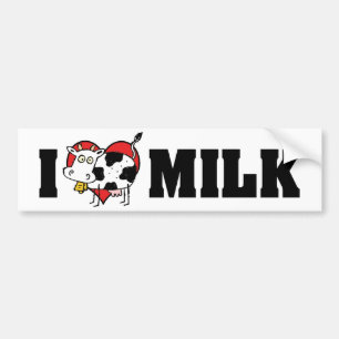 I Love Heart Milk - Cow Juice Dairy Lover Bumper Sticker