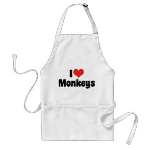 I Love Heart Monkeys Adult Apron