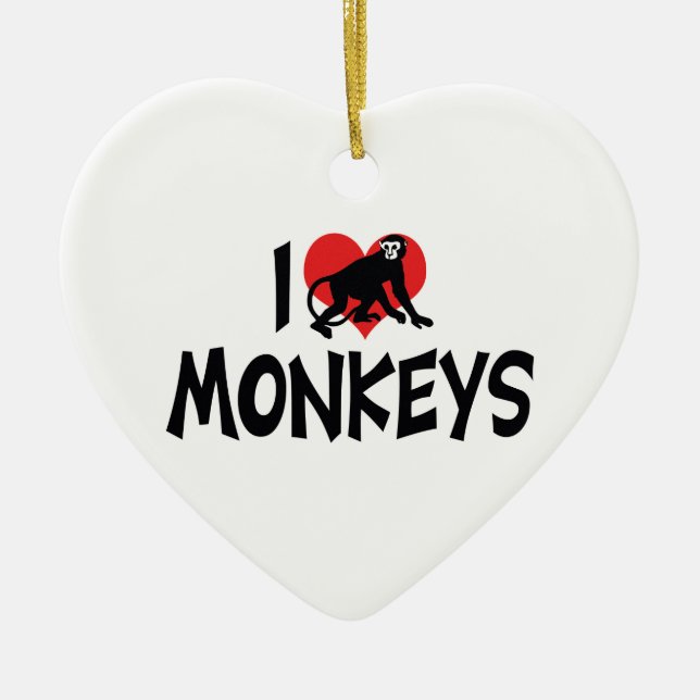 I Love Heart Monkeys Ceramic Ornament (Front)