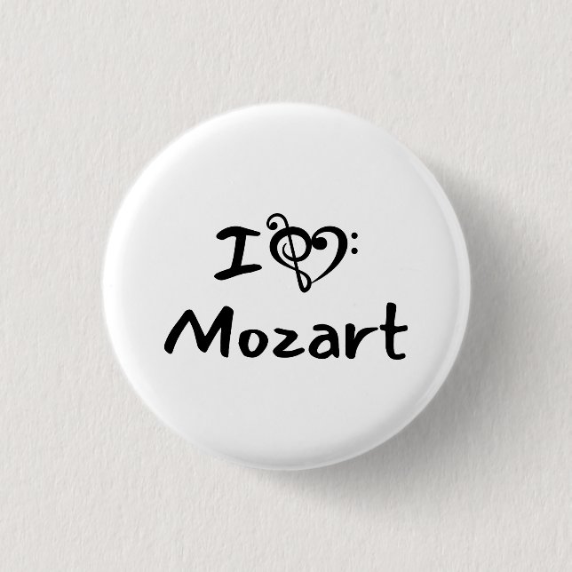 I love heart Mozart Classical Music Black Text Button (Front)