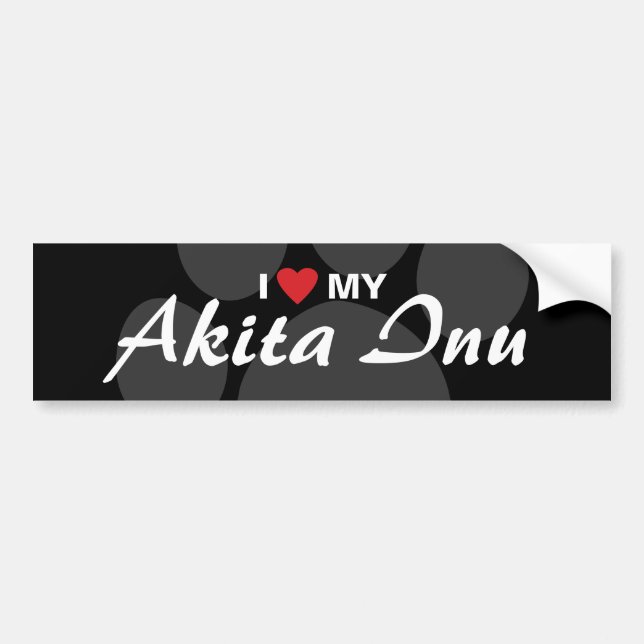 I Love (Heart) My Akita Inu Paw Print Bumper Sticker (Front)