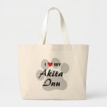 I Love (Heart) My Akita Inu Paw Print Large Tote Bag