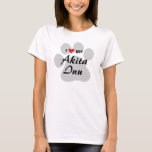 I Love (Heart) My Akita Inu Paw Print T-Shirt