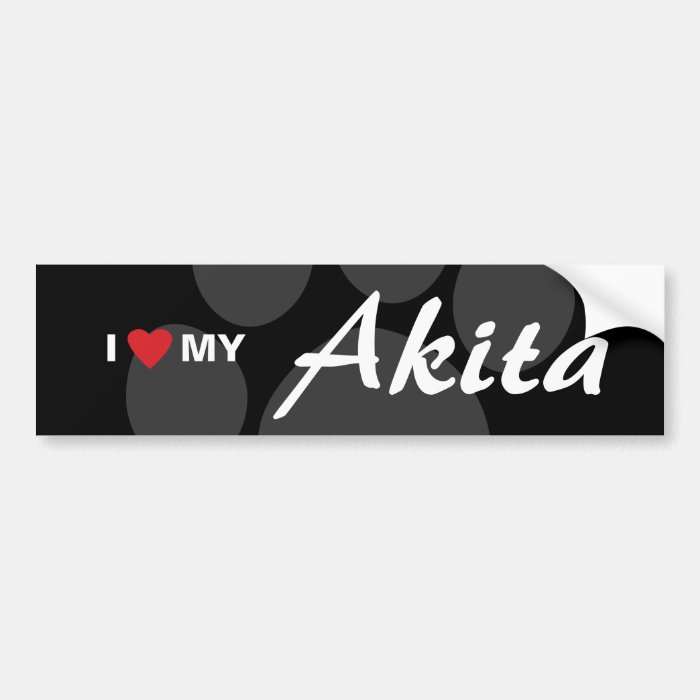 I Love (Heart) My Akita Paw Print Bumper Stickers