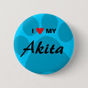 I Love (Heart) My Akita Paw Print Pinback Button