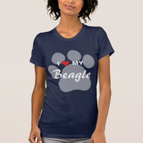 I Love Heart My Beagle Pawprint T_Shirt