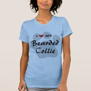 I Love (Heart) My Bearded Collie Pawprint T-Shirt
