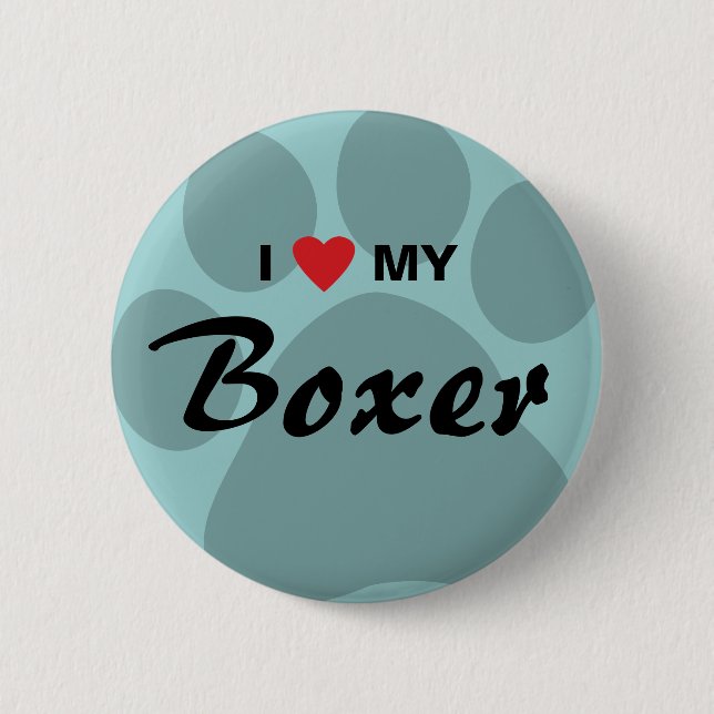 I Love (Heart) My Boxer Pawprint Pinback Button (Front)
