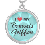 I Love (Heart) My Brussels Griffon Silver Plated Necklace