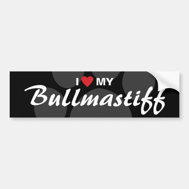 I Love (Heart) My Bullmastiff Breed Bumper Sticker (Front)
