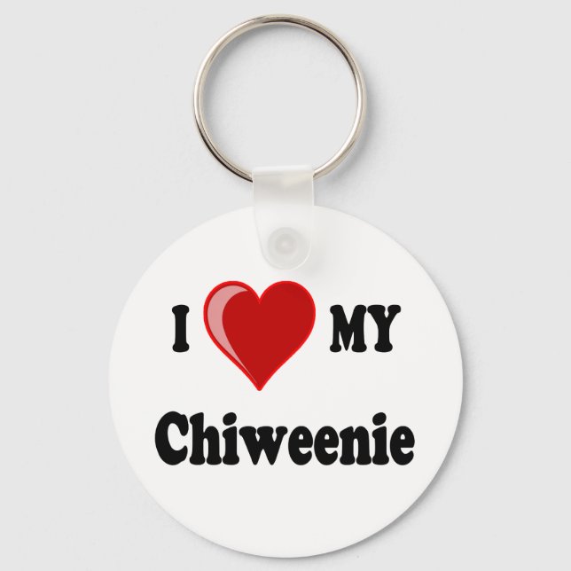 I Love (Heart) My Chiweenie Dog Keychain (Front)