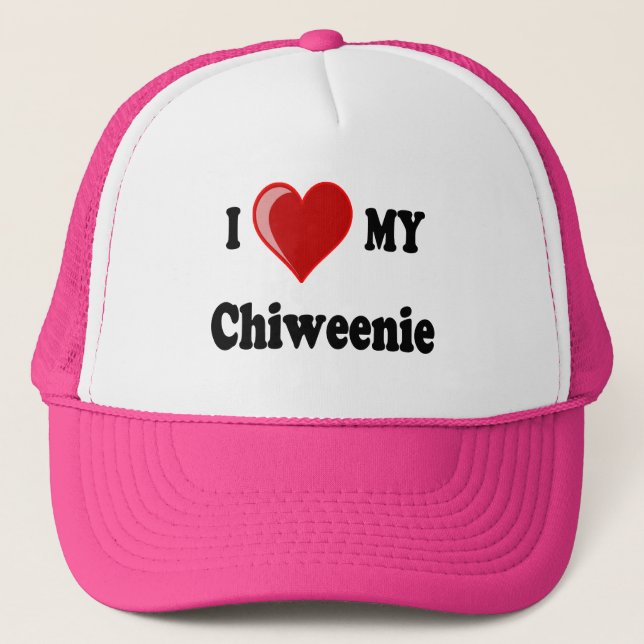 I Love (Heart) My Chiweenie Dog Trucker Hat (Front)