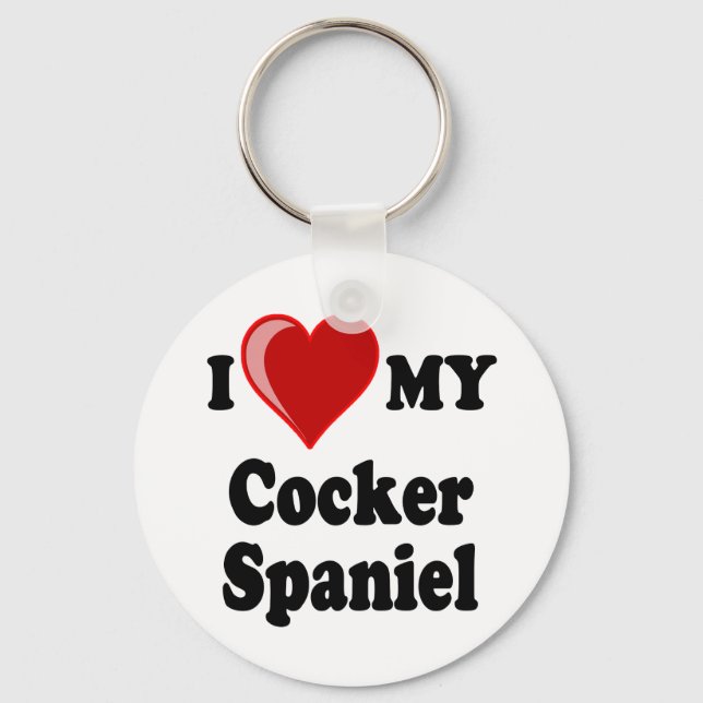 I Love (Heart) My Cocker Spaniel Dog Keychain (Front)