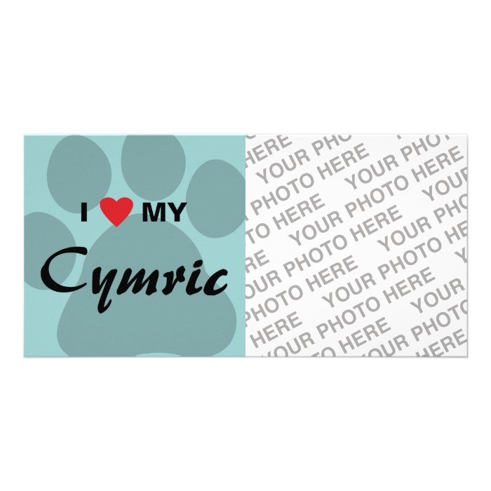 I Love (Heart) My Cymric Cat Pawprint Design Photo Card Template